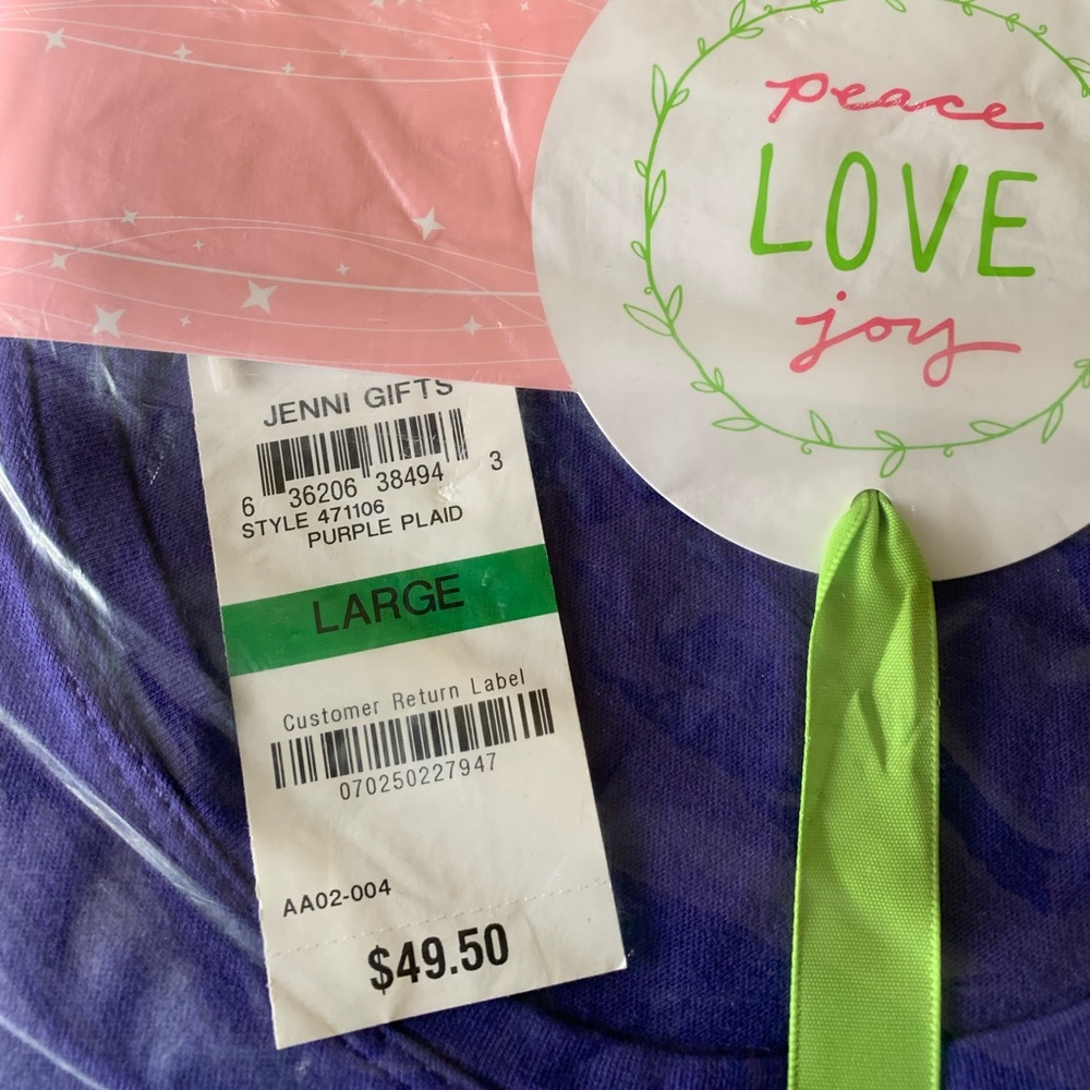 Jenni Girl's Intimates Purple Plaid Large Long Sleeve Pajama Set
